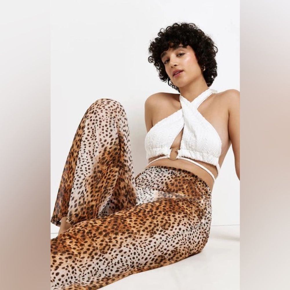 River Island LEOPARD PRINT MESH COVER-UP PANTS IN BROWN Size 6 - Picture 9 of 9
